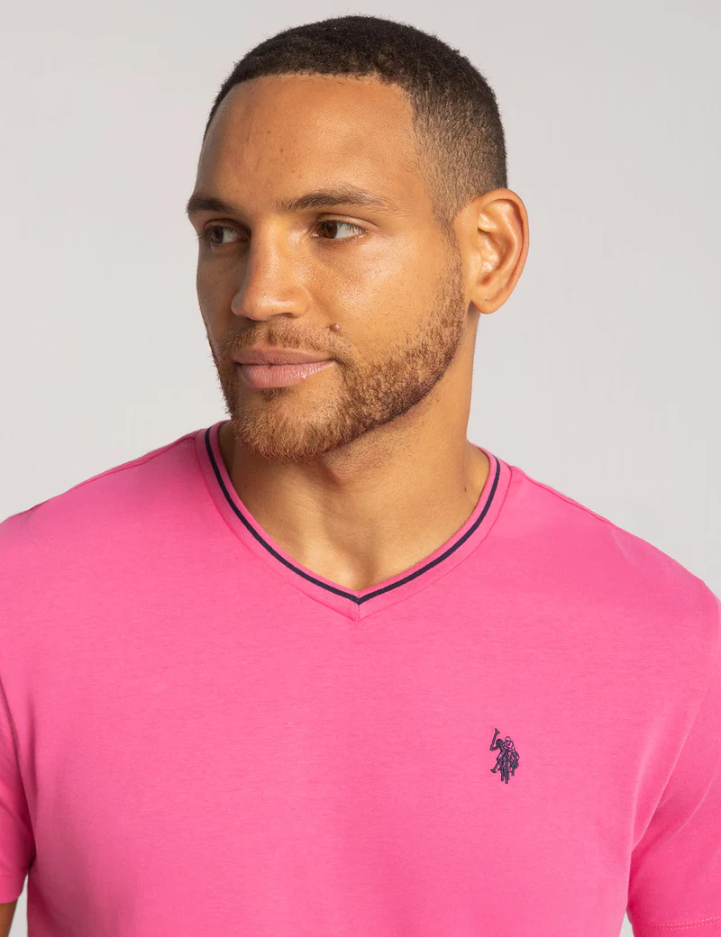 Футболка U.S. Polo Assn Tipped V-Neck Jersey, розовый — фото 2
