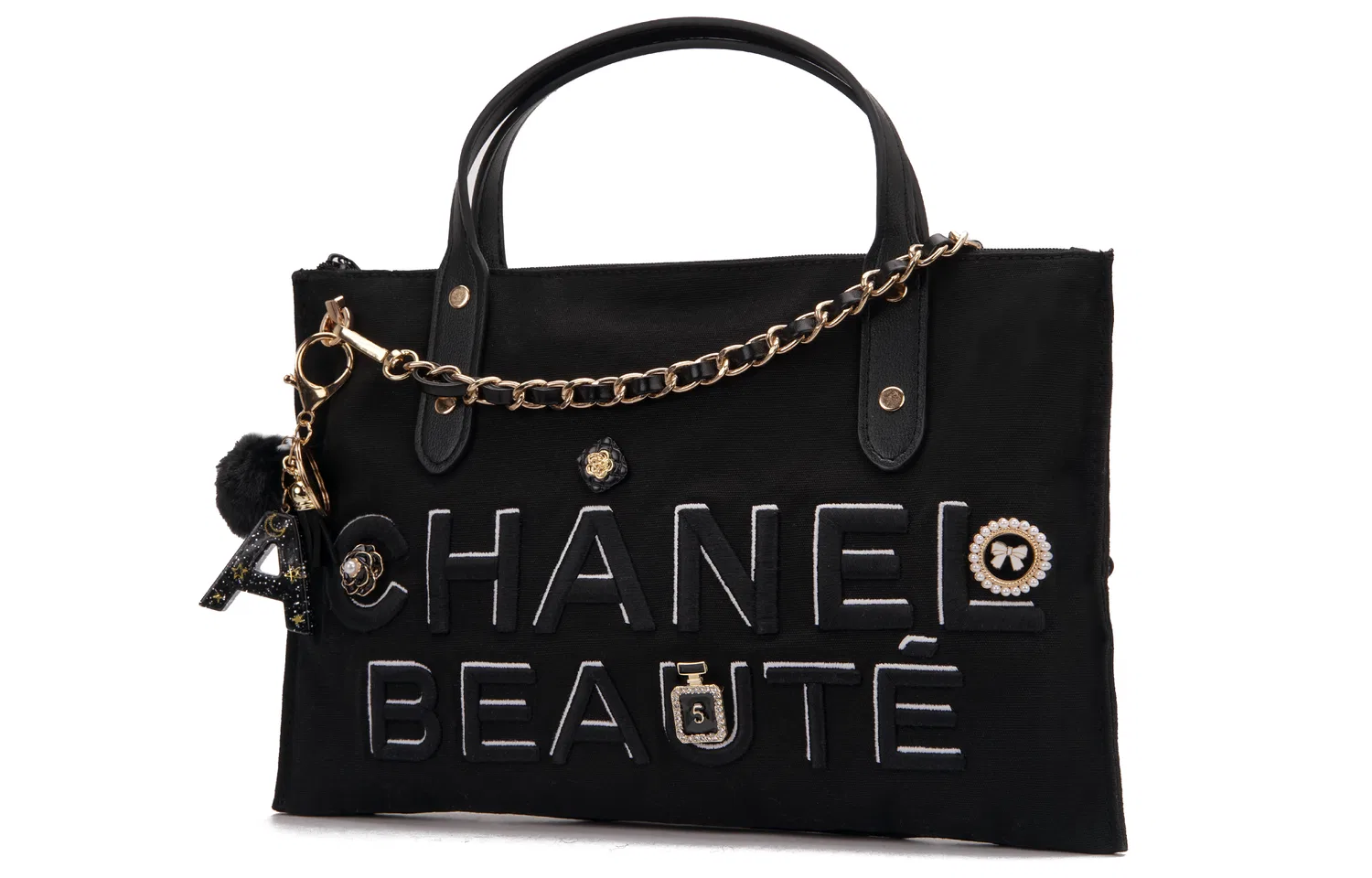 Женская косметичка с принтом Paris Encounter, хлопковая, CHANEL, Black — фото 4