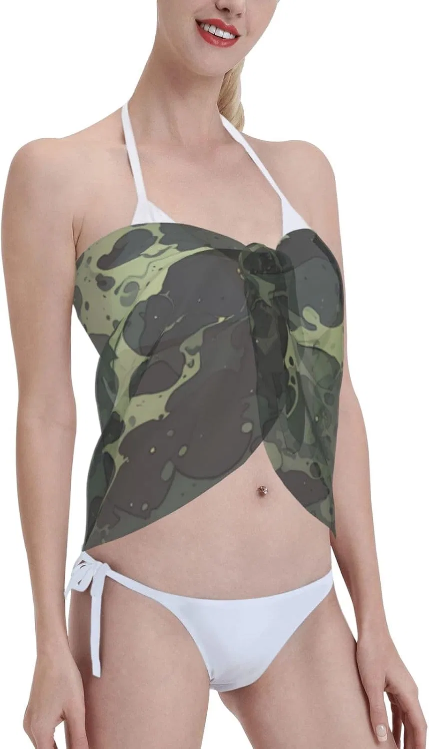 Женская пляжная накидка с принтом кактуса, Olive Green and Black — фото 4