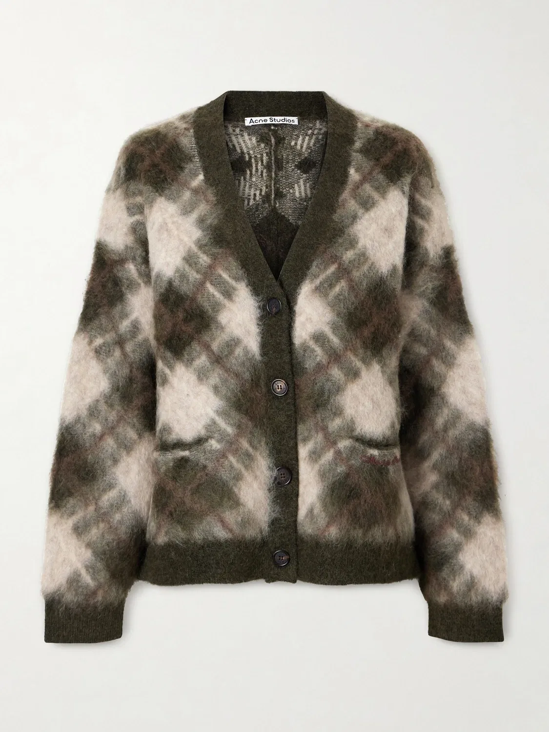Кардиган из смесовой мохеровой шерсти с интарсией Katch Acne Studios, бежевый