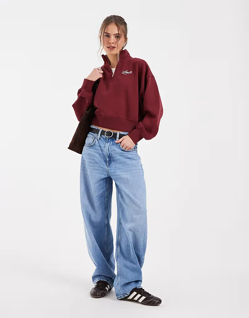 Свитшот винтажный 80-х на четверть молнии с логотипом на груди Levi's, красный — фото 2