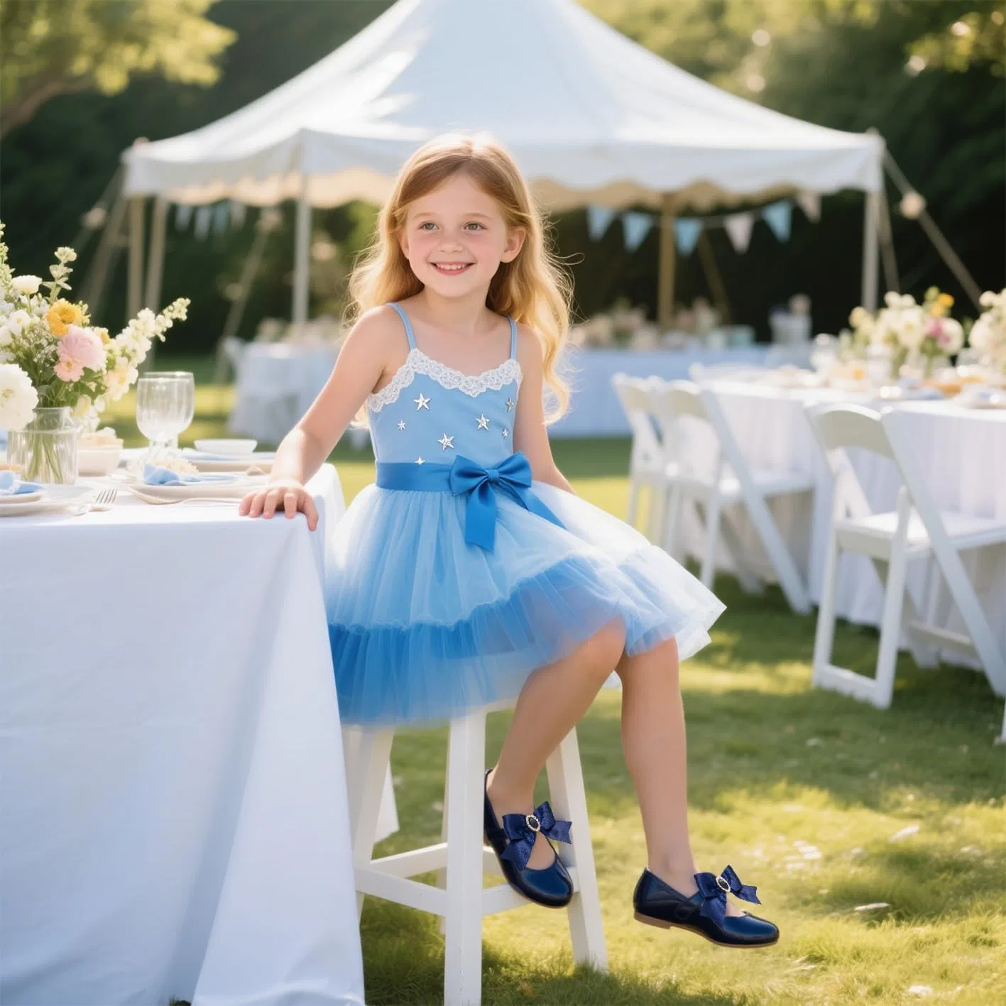 Детские туфли Мэри Джейн для девочек PHIRAMIN, Elegant Bowknot Blue — фото 2