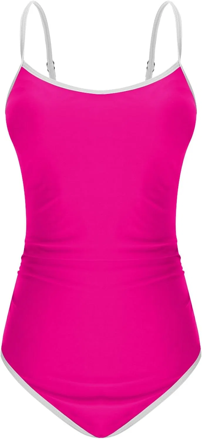 Женский слитный купальник с утяжкой живота High Cut Adjustable Straps, Hot Pink — фото 4