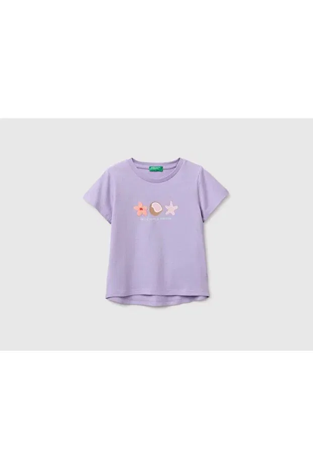 Детская футболка для девочек с принтом Tropical United Colors Of Benetton, Lila