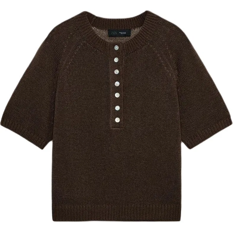 Женский свитер с круглым вырезом Brown ZARA, Brown