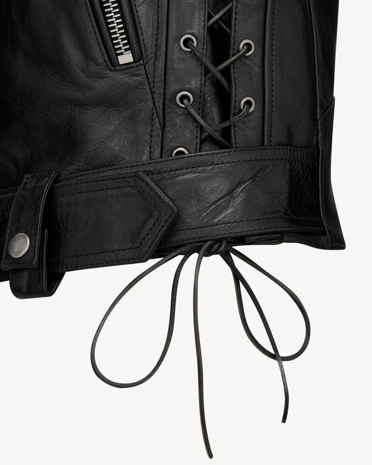 Косуха-жилетка из жатой кожи SAINT LAURENT, черный — фото 4