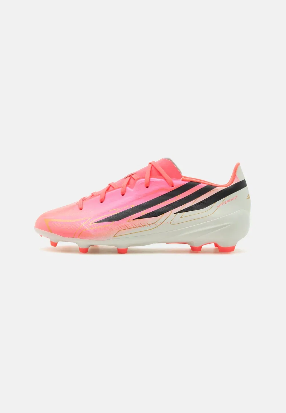 Детские футбольные бутсы F50 Hyperfast League FG унисекс для твердого грунта Adidas Performance, Solar Turbo/Core Black/Gold-Coloured Metallic