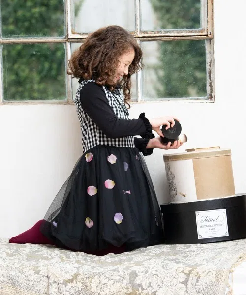 Детское платье для девочек с принтом, модель Flower and Ribbon, panpantutu, Black — фото 2