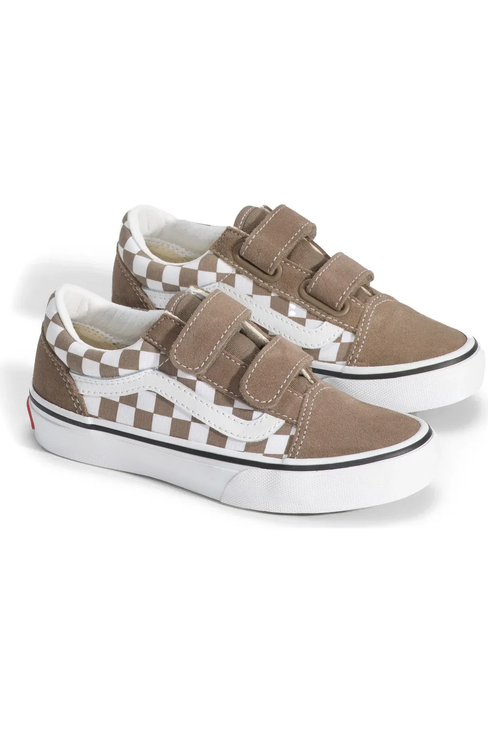 Кроссовки детские с блестящим верхом Old Skool Vans, Checkerboard Walnut