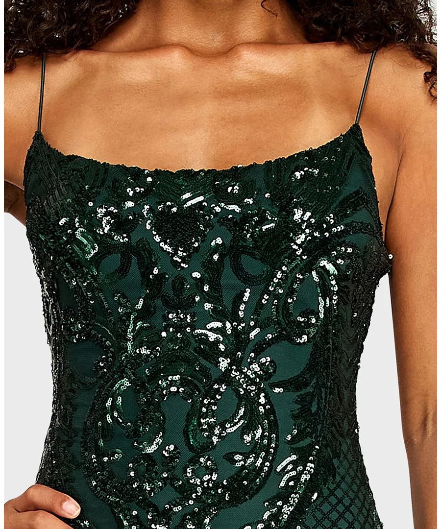 Платье мини с пайетками и бретелями, модель Pattern Sequin B Darlin, Hunter — фото 3