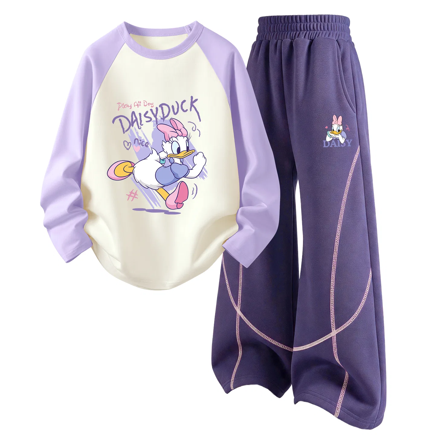 Детский комплект спортивной одежды с круглым вырезом и принтом Disney, Di Gu Jing Ni Fuchsia+Di Tieguan K Cherry Blossom Pink — фото 3