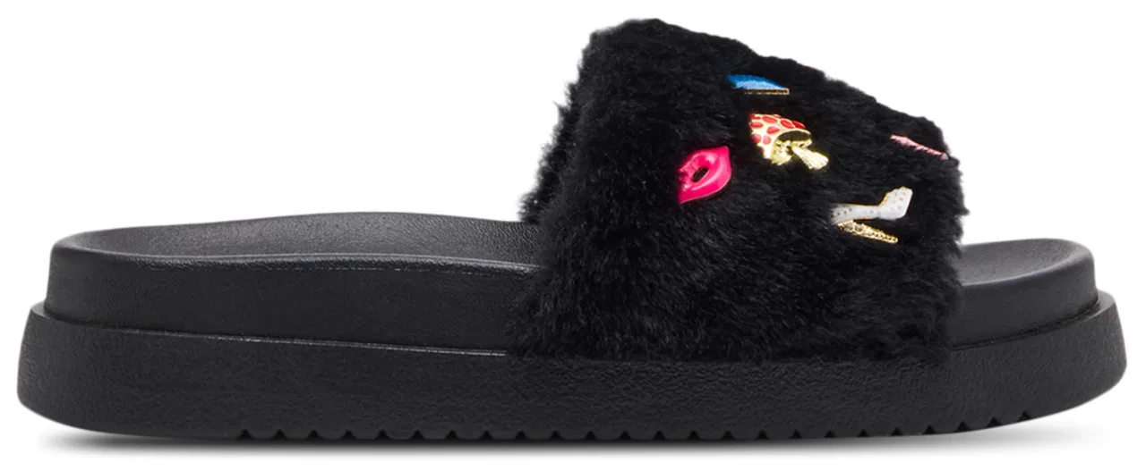 Детские тапочки-слайды с мехом и декором Steve Madden, Black