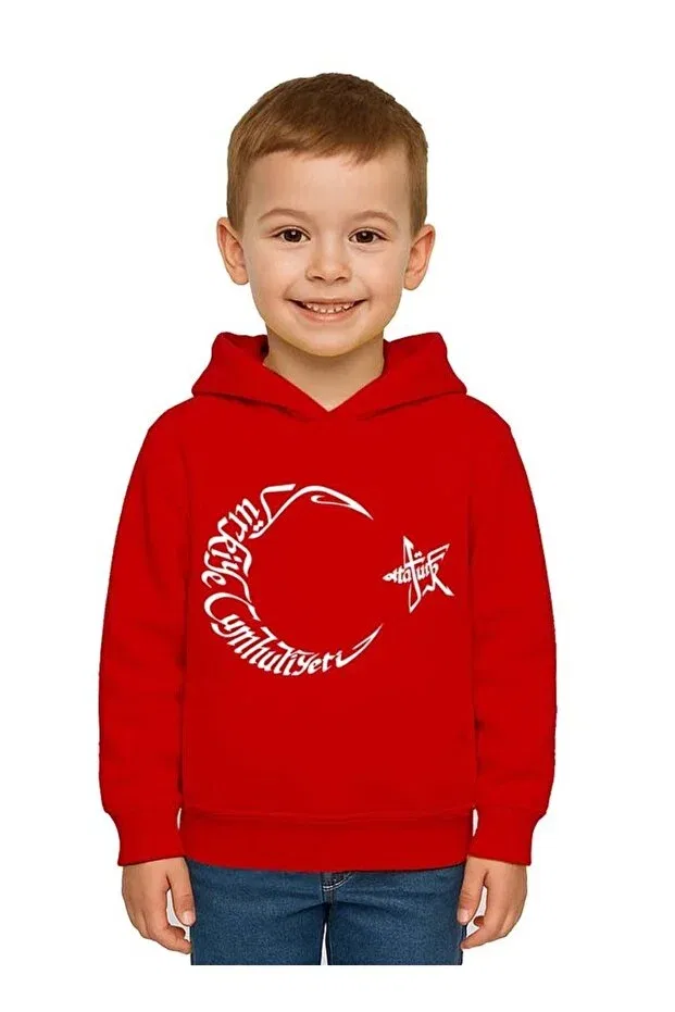 Детское худи для девочек с принтом Unisex moon and star may 19 october 29 april 23 november 10 ataturk children's hooded sweatshirt Sedirli, Red — фото 3