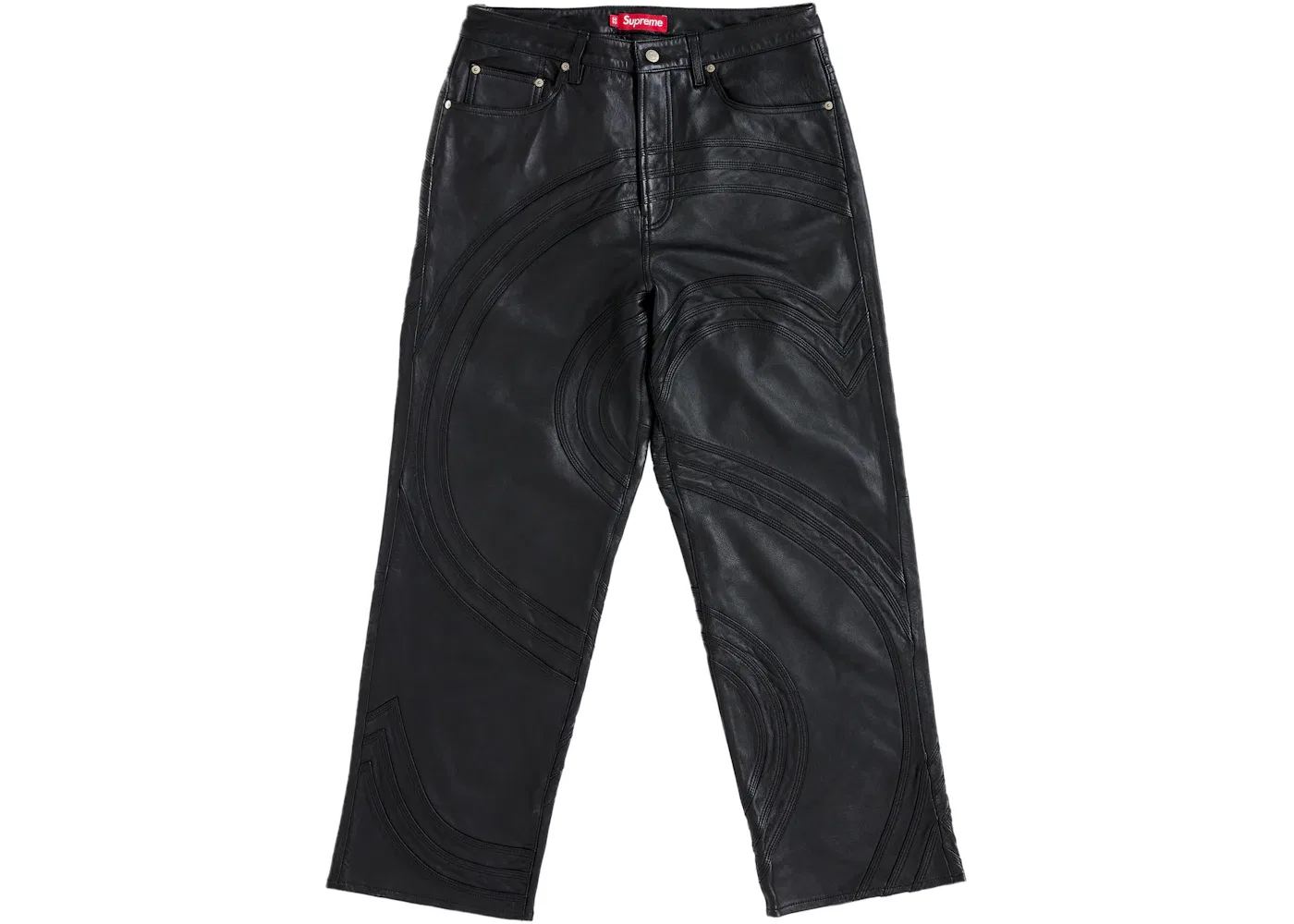 Мужские джинсы из кожи с принтом S Logo Supreme, Black