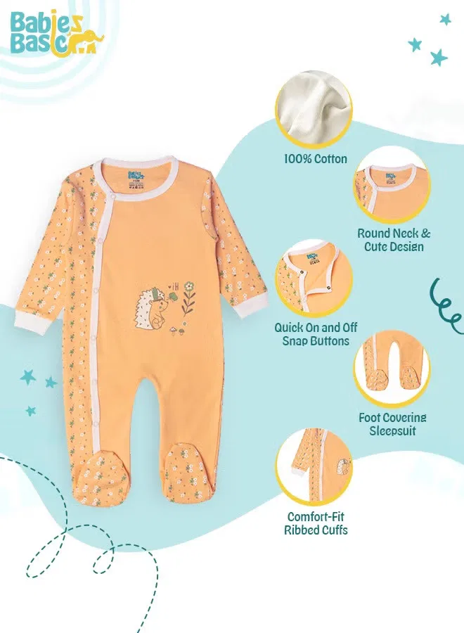 Боди-комбинезон с принтом из хлопка для малышей Babies Basic, персиковый — фото 3