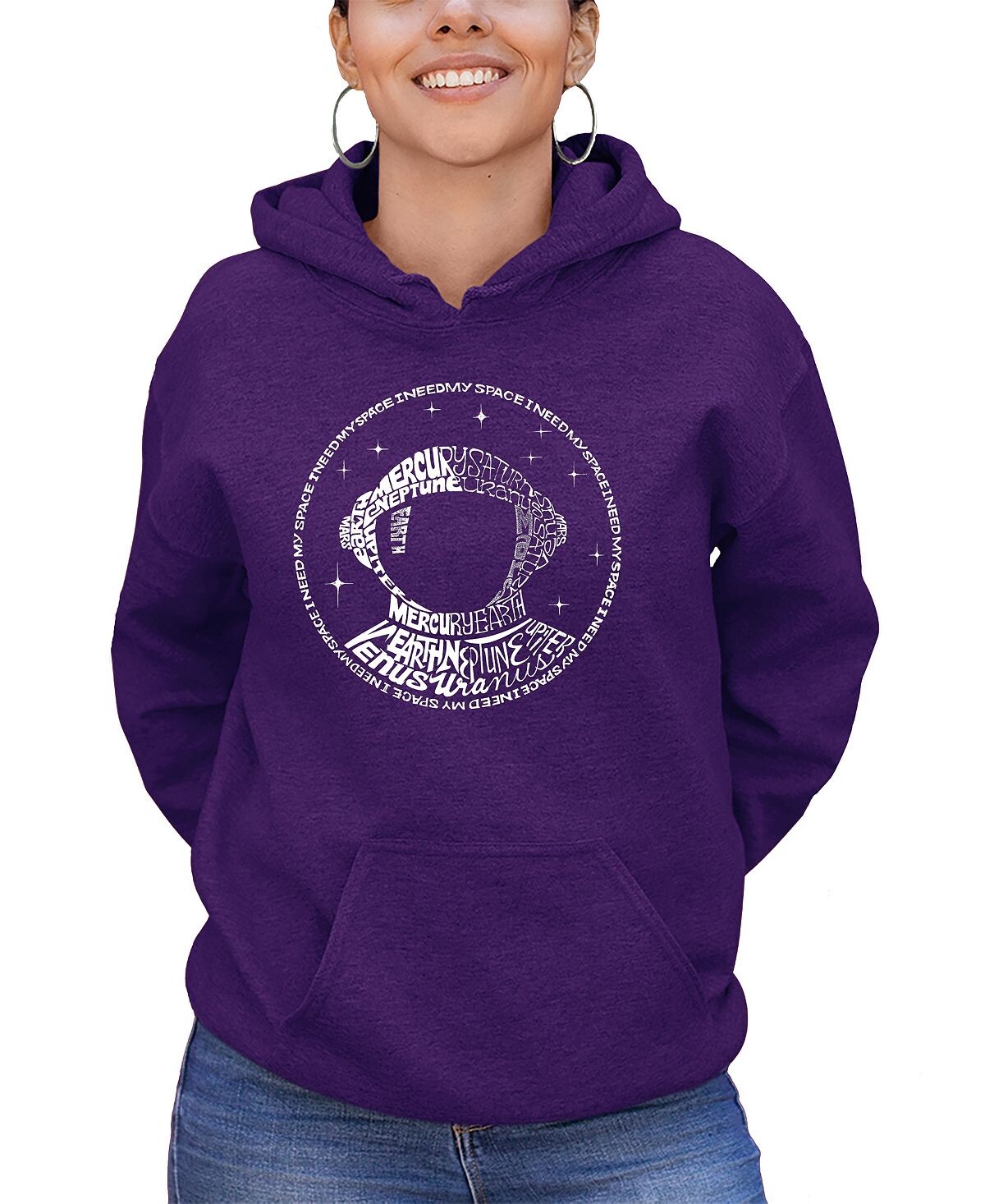

Женская толстовка с капюшоном и надписью i need my space astronaut LA Pop Art, фиолетовый