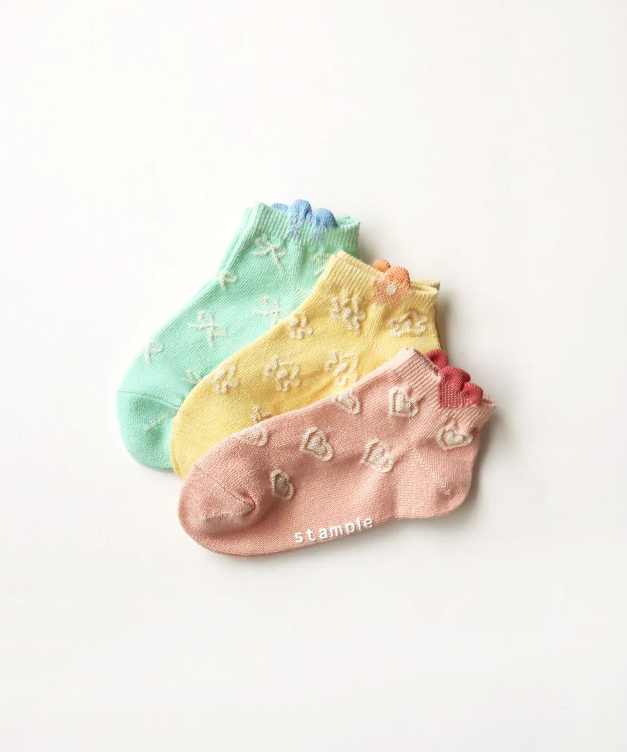 Детские носки-невидимки с принтом и набором из 3 пар, модель Ribbon Heart Flower, stample, A