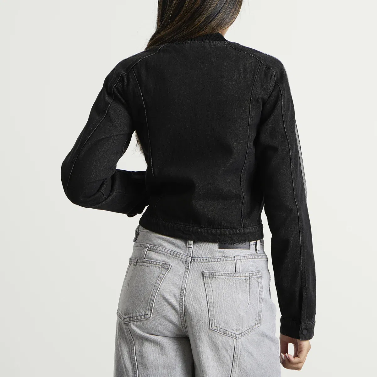 Женский топ из денима с молнией Fitted Denim Track Top Adidas, True Black Denim — фото 3