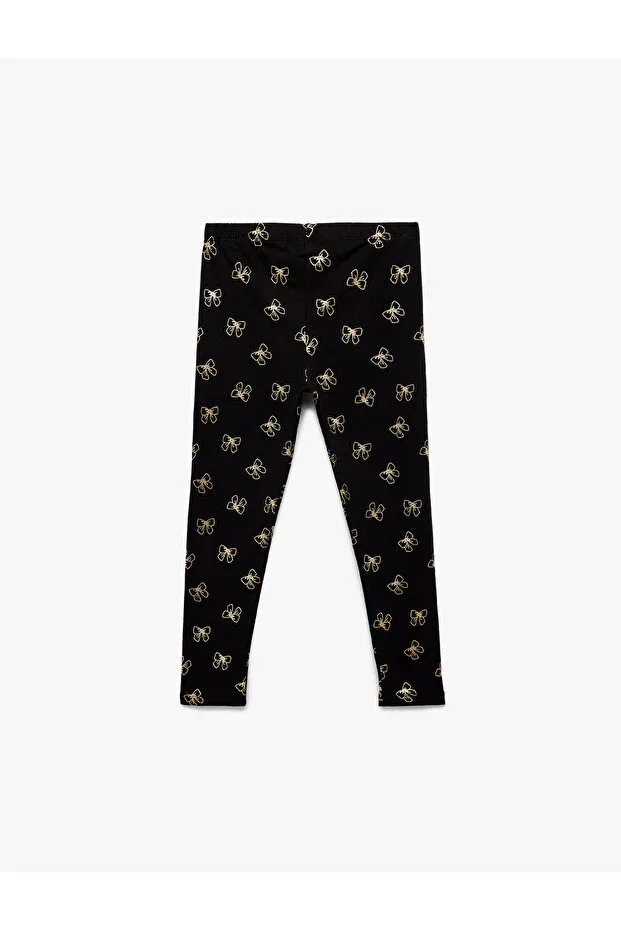 Детские леггинсы для девочек с принтом Fleece-Lined narrow fit bow printed cotton leggings Koton, Black Patterned — фото 2