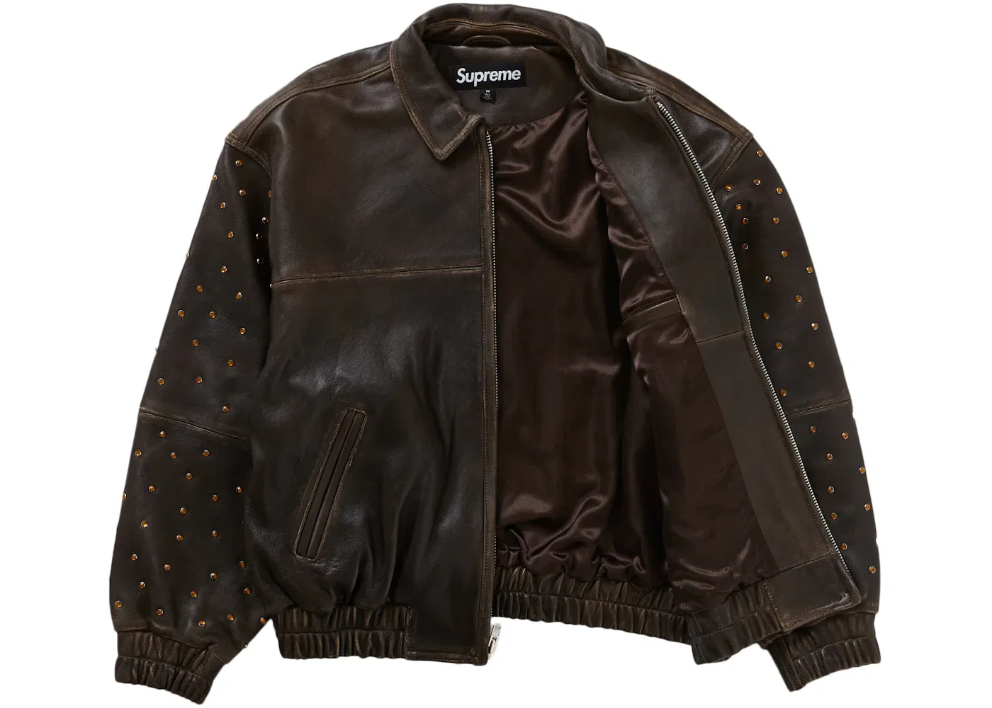 Мужская куртка из кожи с принтом Supreme Gem Studded Leather Jacket Brown — фото 2