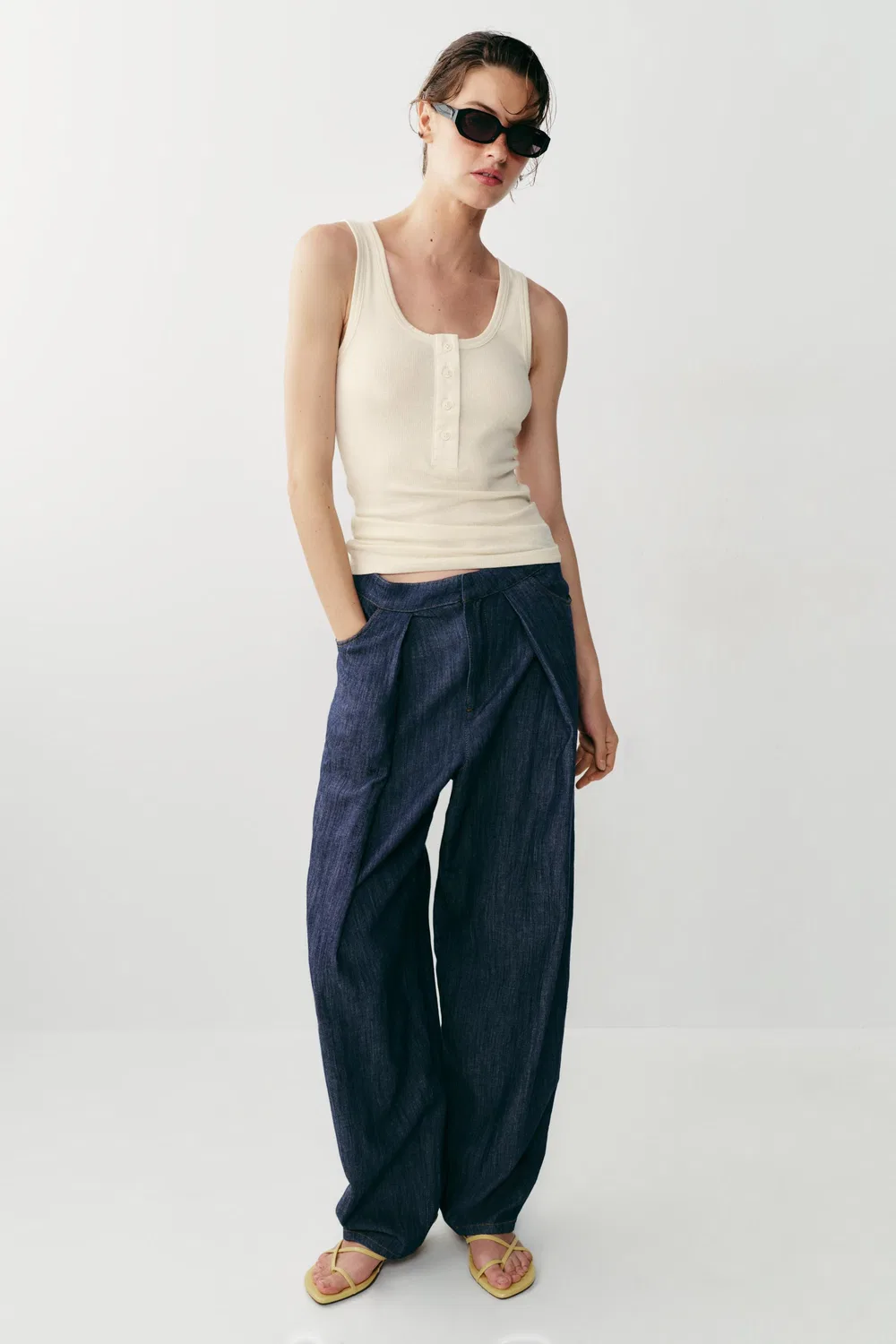 Плиссированные брюки из льняной смеси ZARA, Indigo