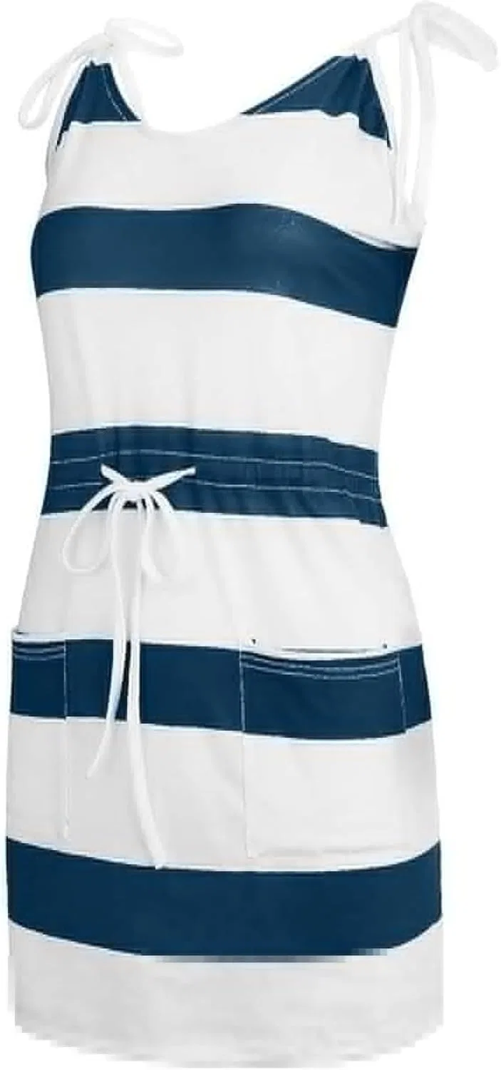 Женское летнее платье с V-образным вырезом и поясом на талии, Navy Blue — фото 4