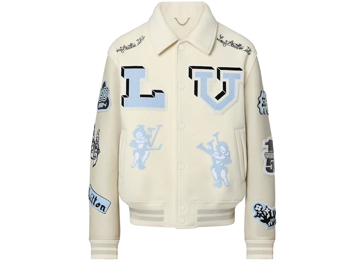 Мужская куртка-бомбер с патчами Varsity Blouson Louis Vuitton, Milky White