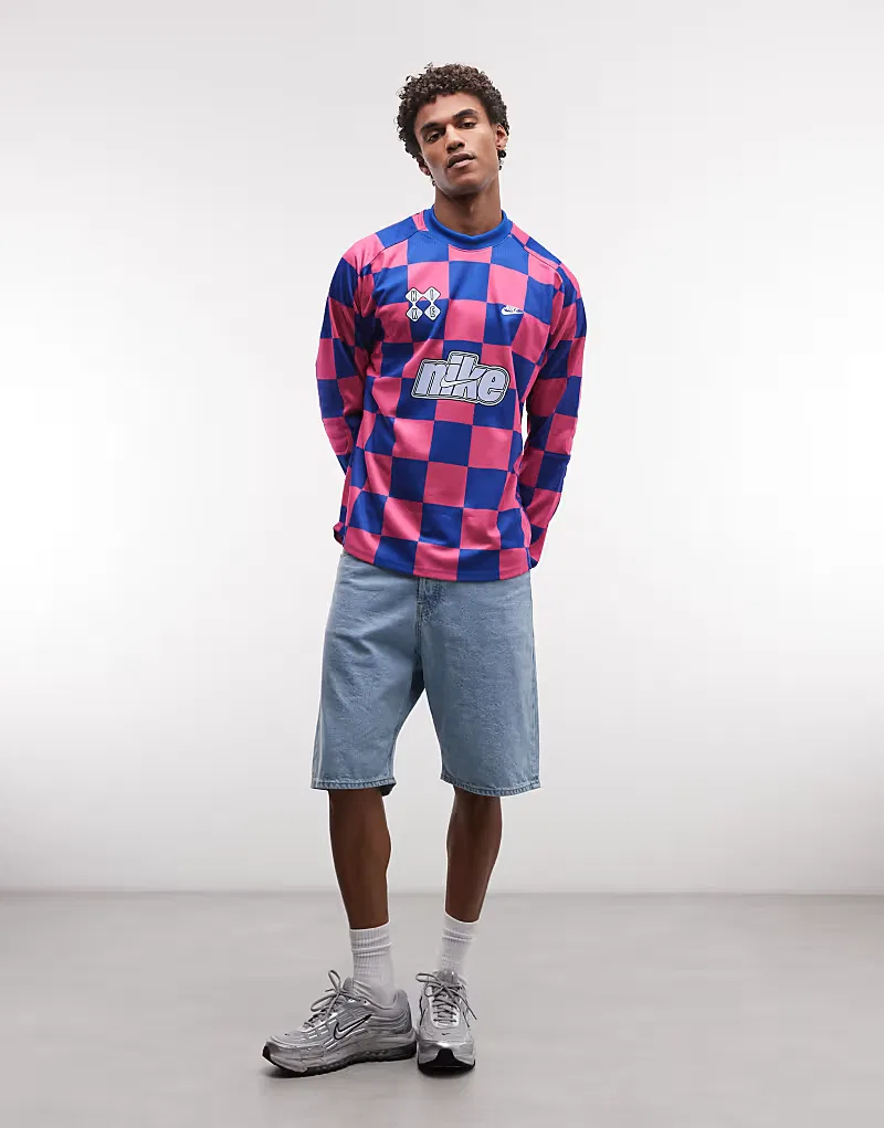 Топ вратарский Futbol в клетку Nike, розовый/синий — фото 2