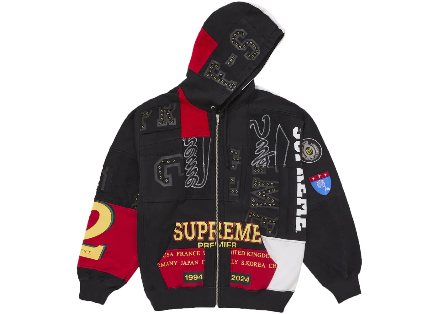 Мужской свитшот с капюшоном пэчворк Supreme, Black — фото 2