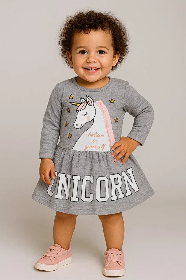 Детское платье для девочек с принтом Unicorn Mika Bebek & Çocuk, Gray