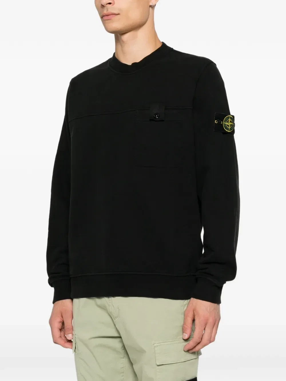 Толстовка с нагрудным карманом и нашивкой-логотипом Stone Island, черный — фото 3