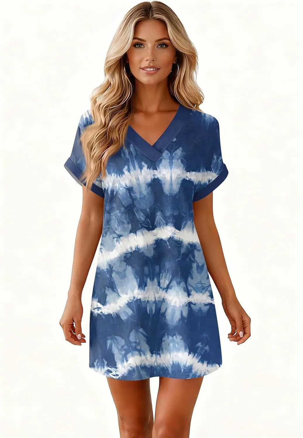 Женское летнее платье с V-образным вырезом Casual, Blue — фото 4