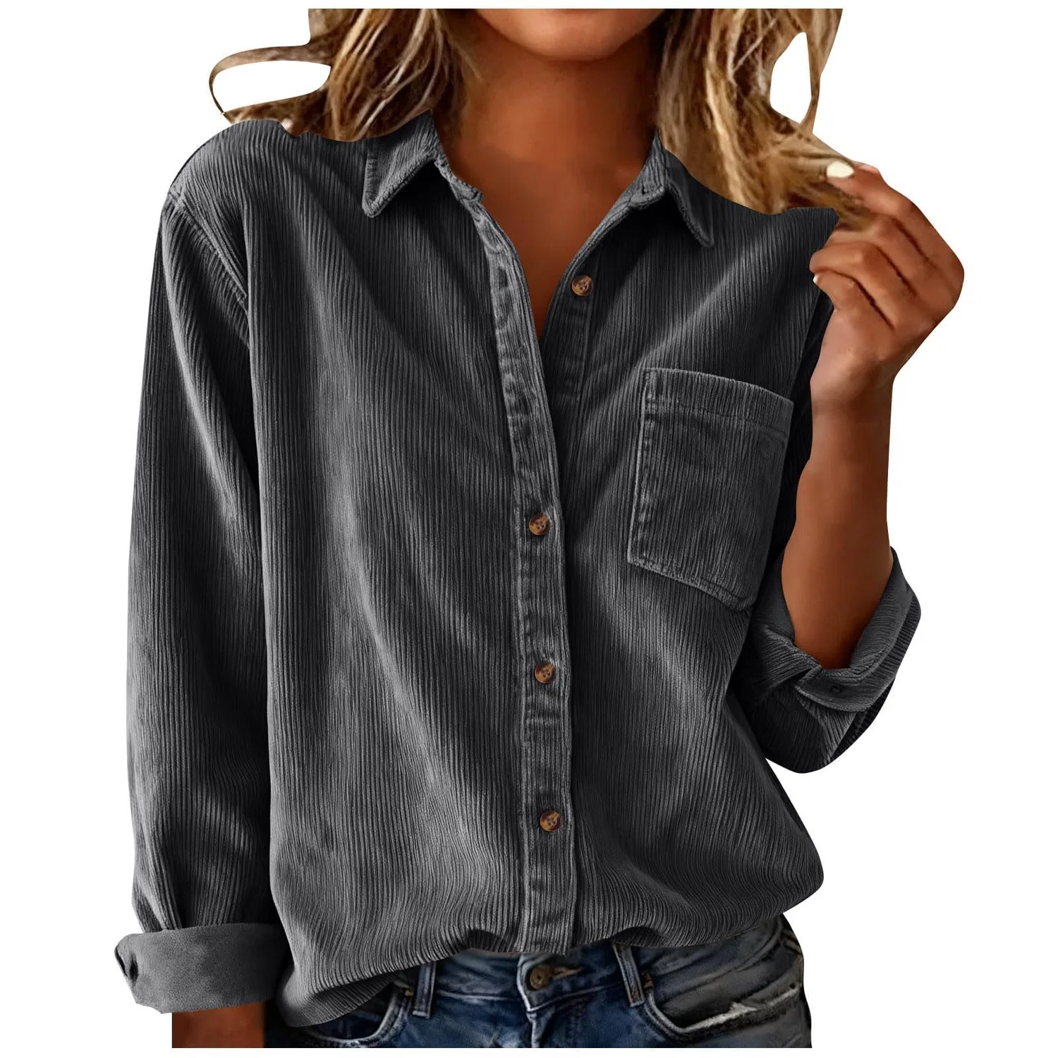 Женская рубашка из вельвета с длинным рукавом Oversized Boyfriend, Grey