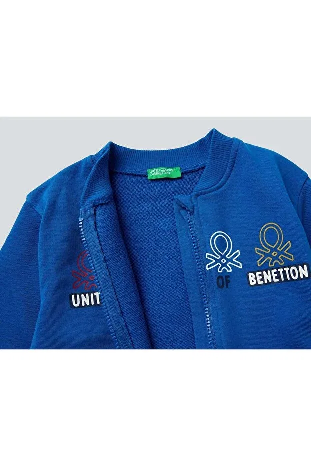 Детские свитшот для мальчиков с принтом Benetton boy's sax blue benetton logo sweatshirt United Colors Of Benetton, Saks Blue — фото 2