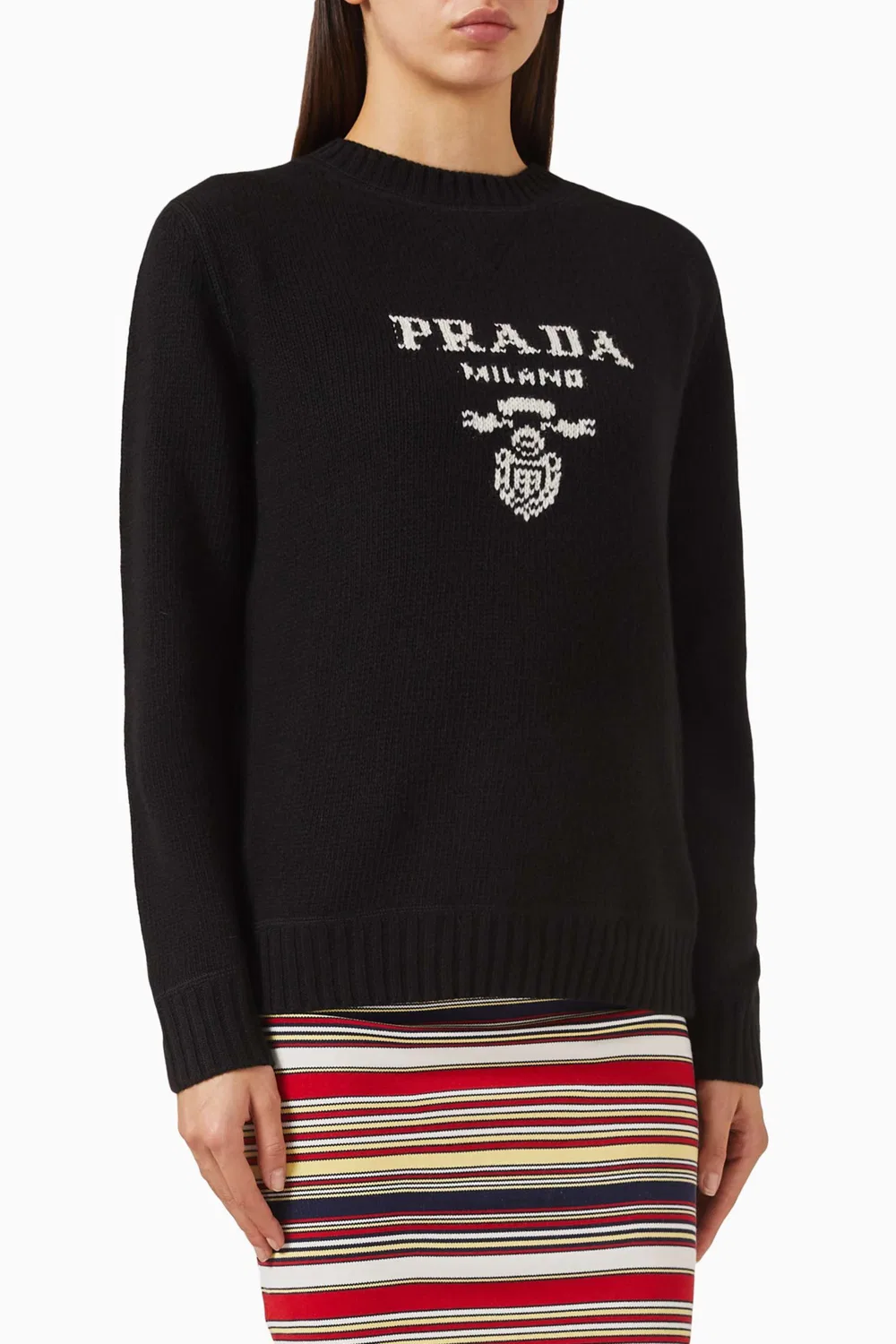 Свитер с круглым вырезом из шерстяной смеси Logo Crewneck Prada
