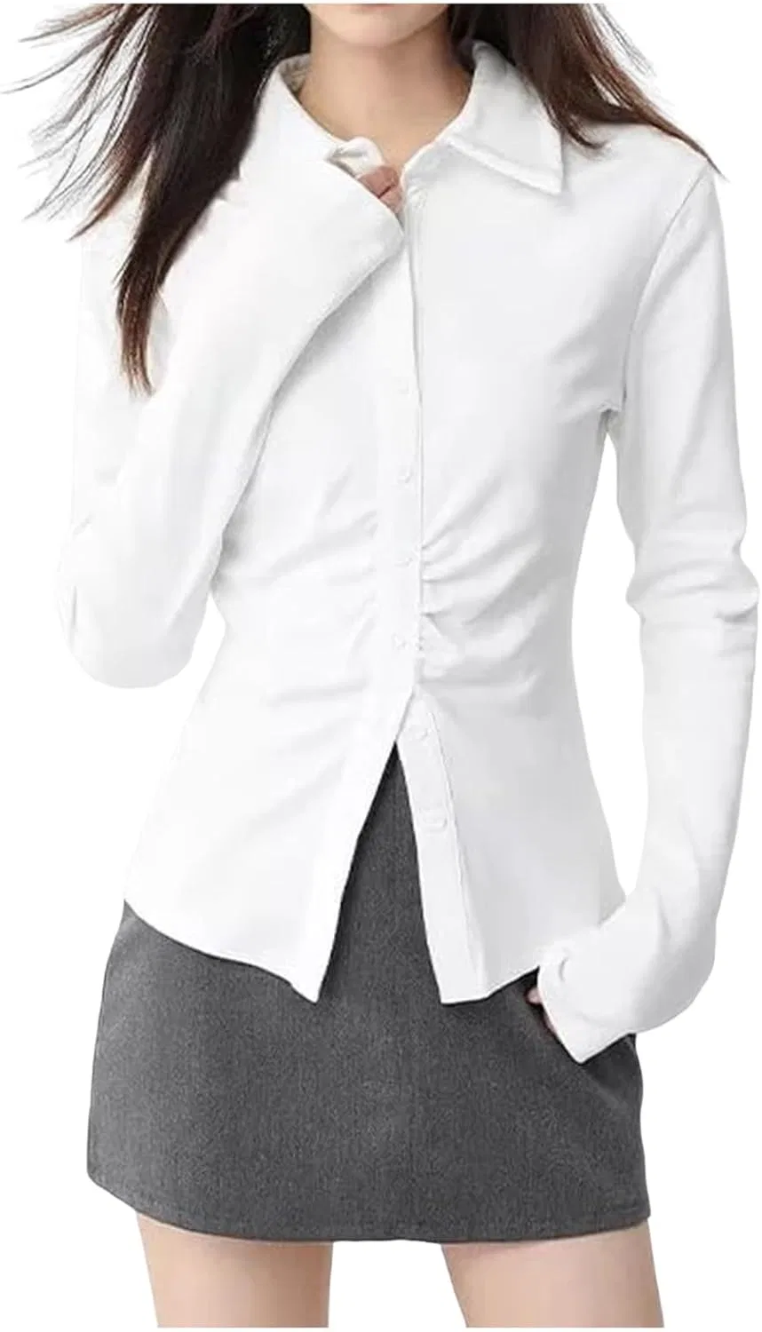 Блуза с запахом, белая, Button-Down Shirts