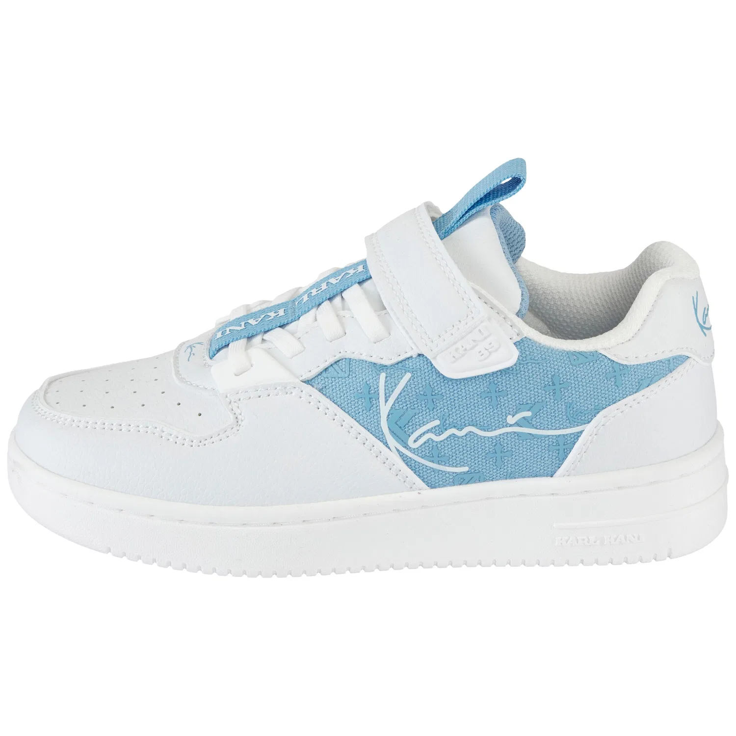 Детские кроссовки с язычком и липучкой Karl Kani, White/Light Blue — фото 2