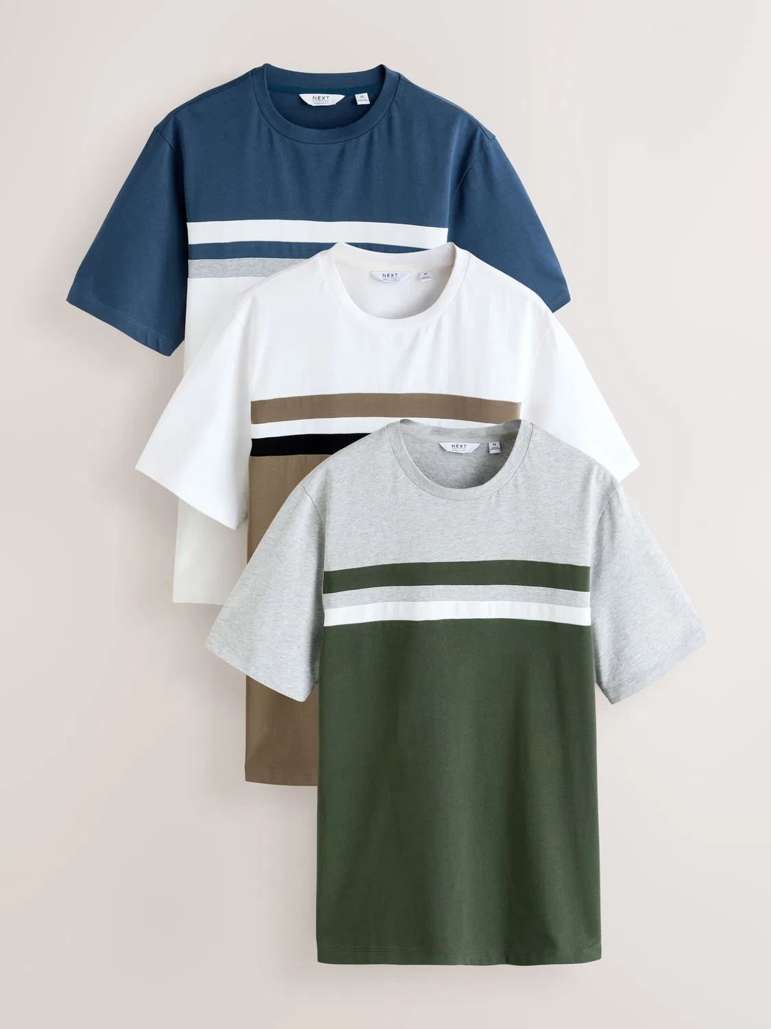 Футболка Regular Fit, цвет блок, 3 шт Next, зеленый/коричневый/синий