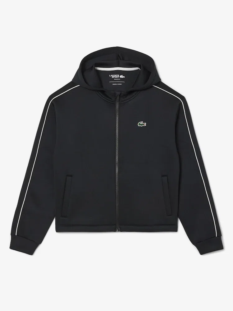 Худи LACOSTE женская тренировочная с пайпингом, спортивная, черная — фото 4