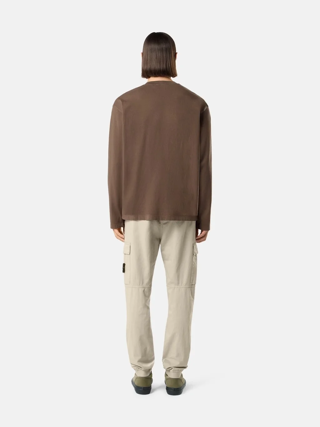 Мужской лонгслив Stone Island Regular Fit With Tonal Compass Logo Patch, коричневый — фото 4