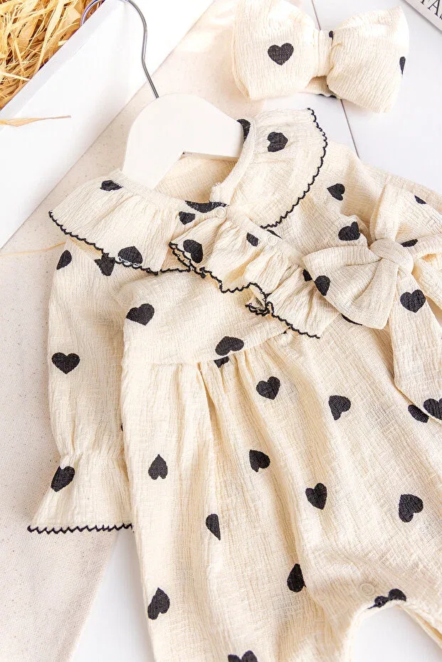 Детский комбинезон для девочек с принтом Heart patterned bowknot Babymod, Black — фото 3