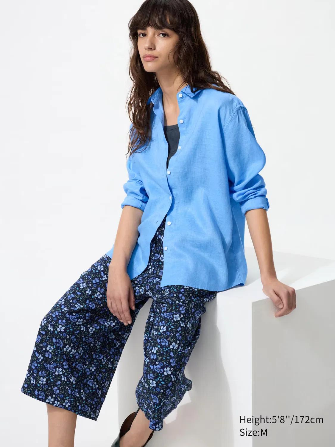 Шорты Rayon relaco 3/4 | Разноцветный цветочный узор Uniqlo, темно-синий