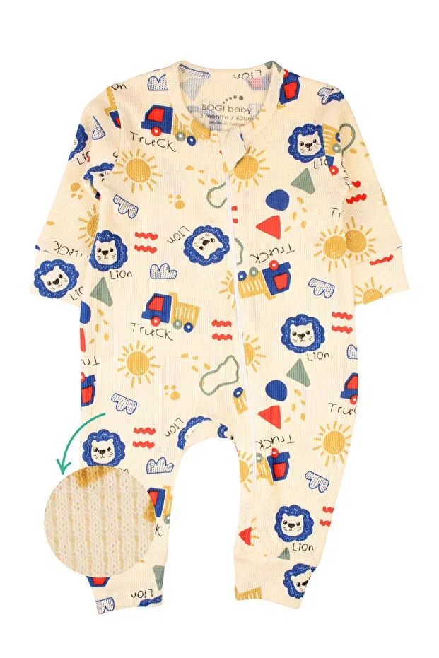 Детский комбинезон для новорожденных с принтом Zippered baby romper waffle fabric lion printed romper Bogibaby, Sarı