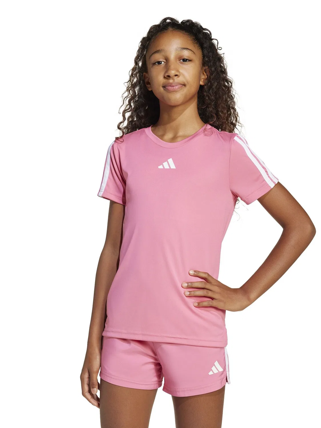 Футболка adidas Training Essentials 3-Stripes, темно-розовая