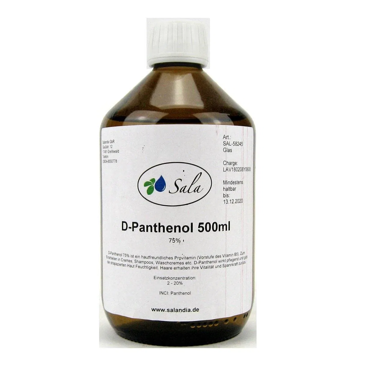 Крем с провитамином B5 D-Panthenol 75%, 500 мл, Sala