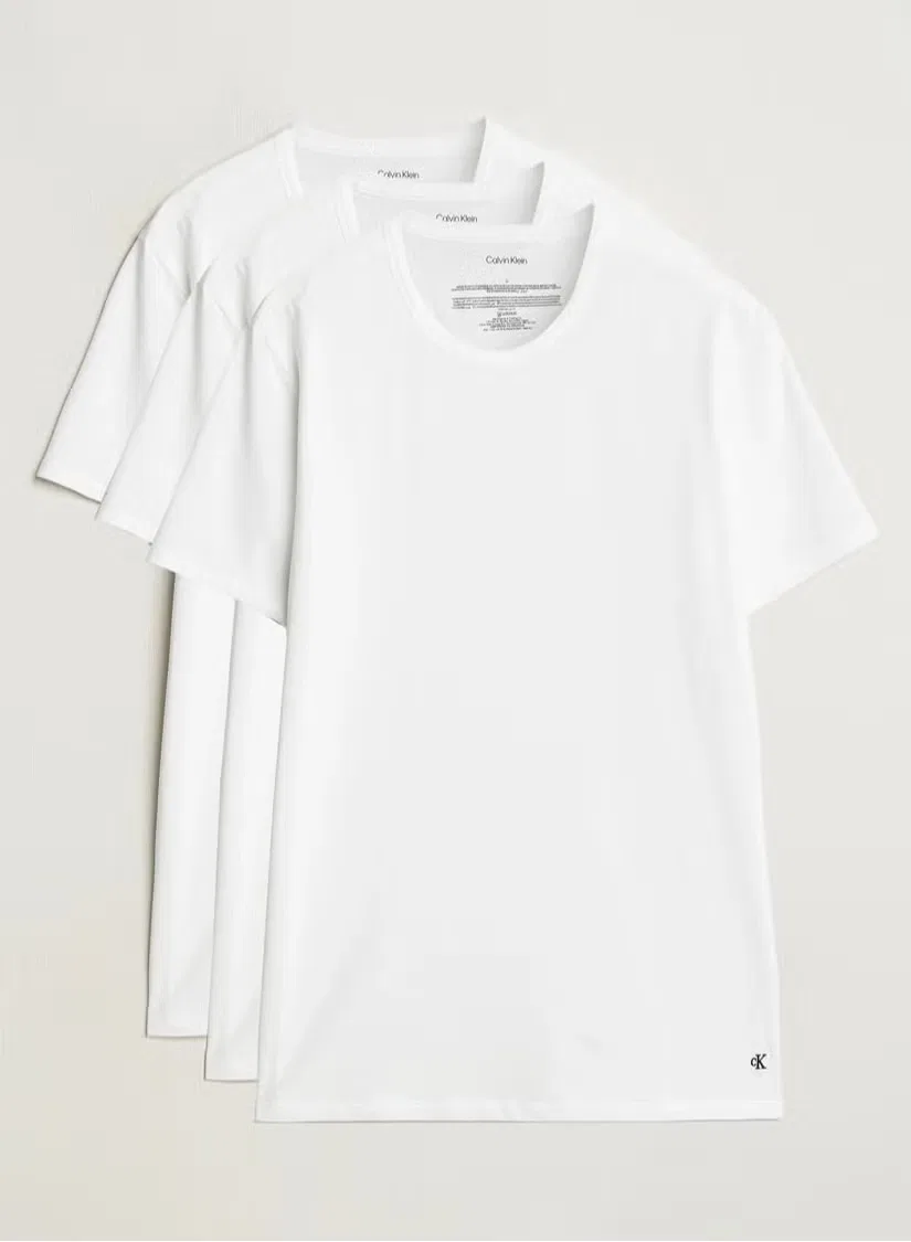 Футболка слим из хлопкового стретча, комплект 3 шт, Calvin Klein, белый