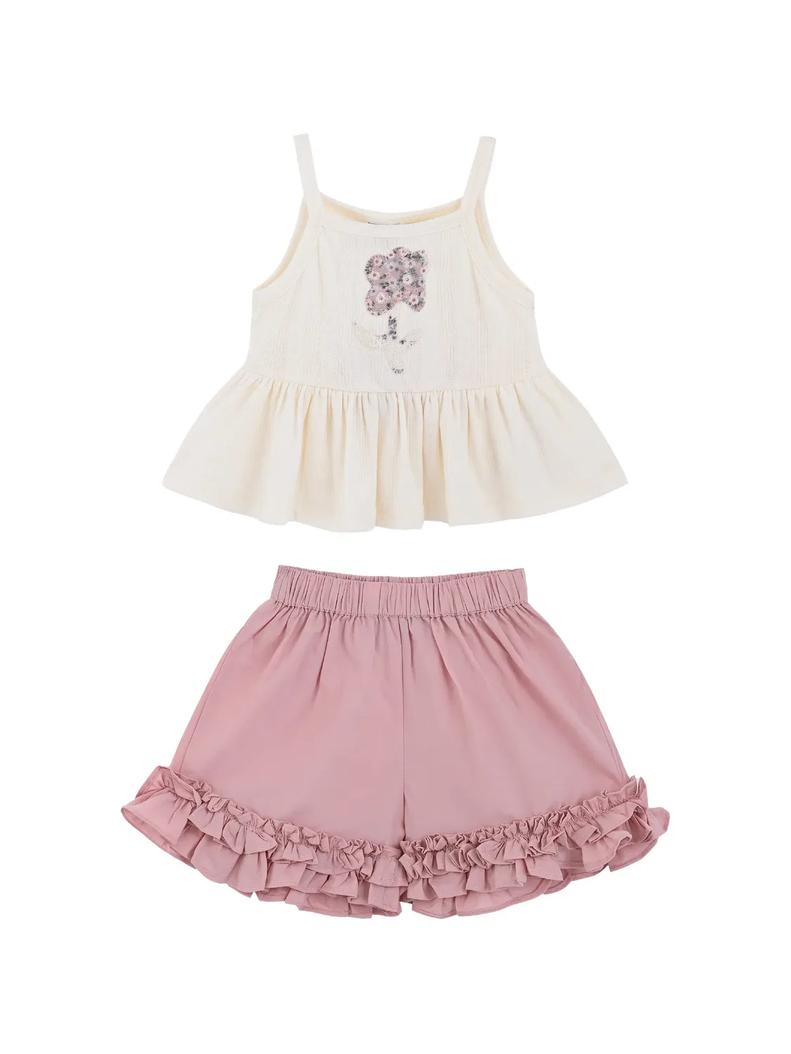 Комплект из топа и шортов с оборками Mimi Tutu, нейтральные цвета