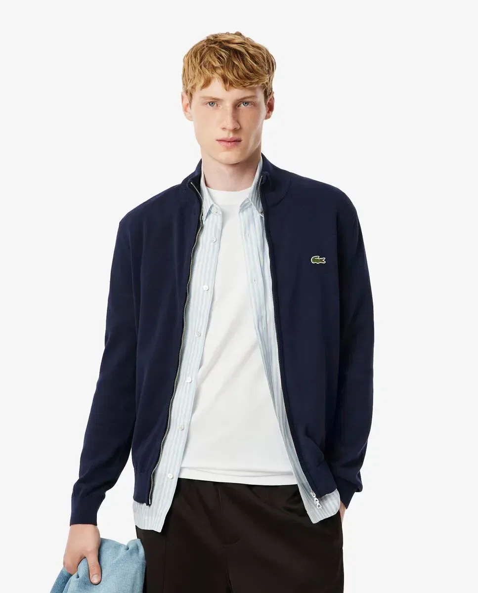 Джемпер мужской Lacoste, на молнии с высоким воротником, из хлопка, синий Морской