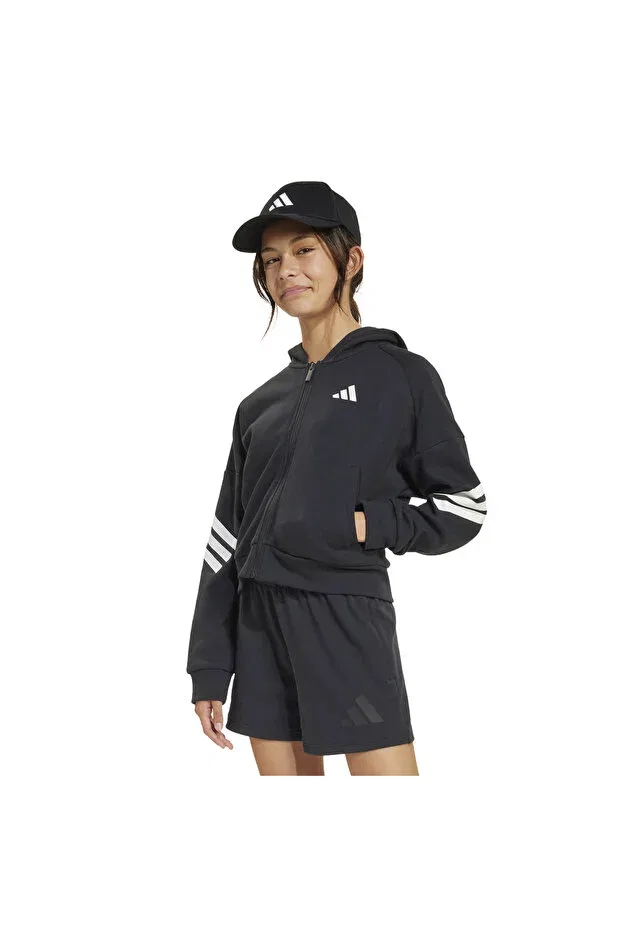 Детские свитшот для девочек с капюшоном Future Icons 3 Stripes Kids Sweatshirt Adidas, Black