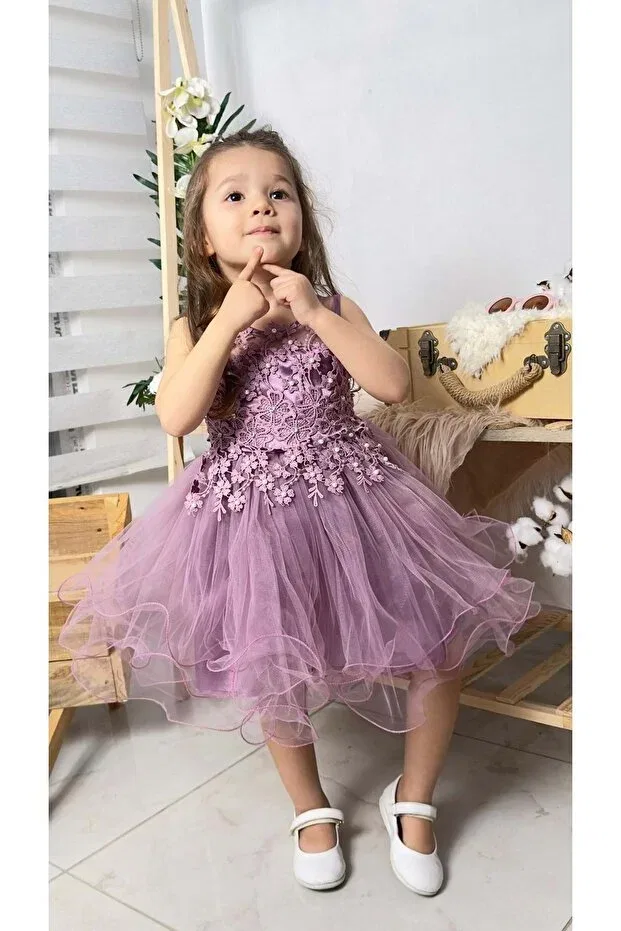 Детское платье для девочек с принтом Daisy Dress With Pearls Mnk Baby&Kids, Purple — фото 2